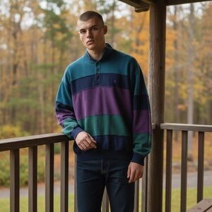 Vintage Knight Of Round Table Multicolor Striped Crewneck Sweater